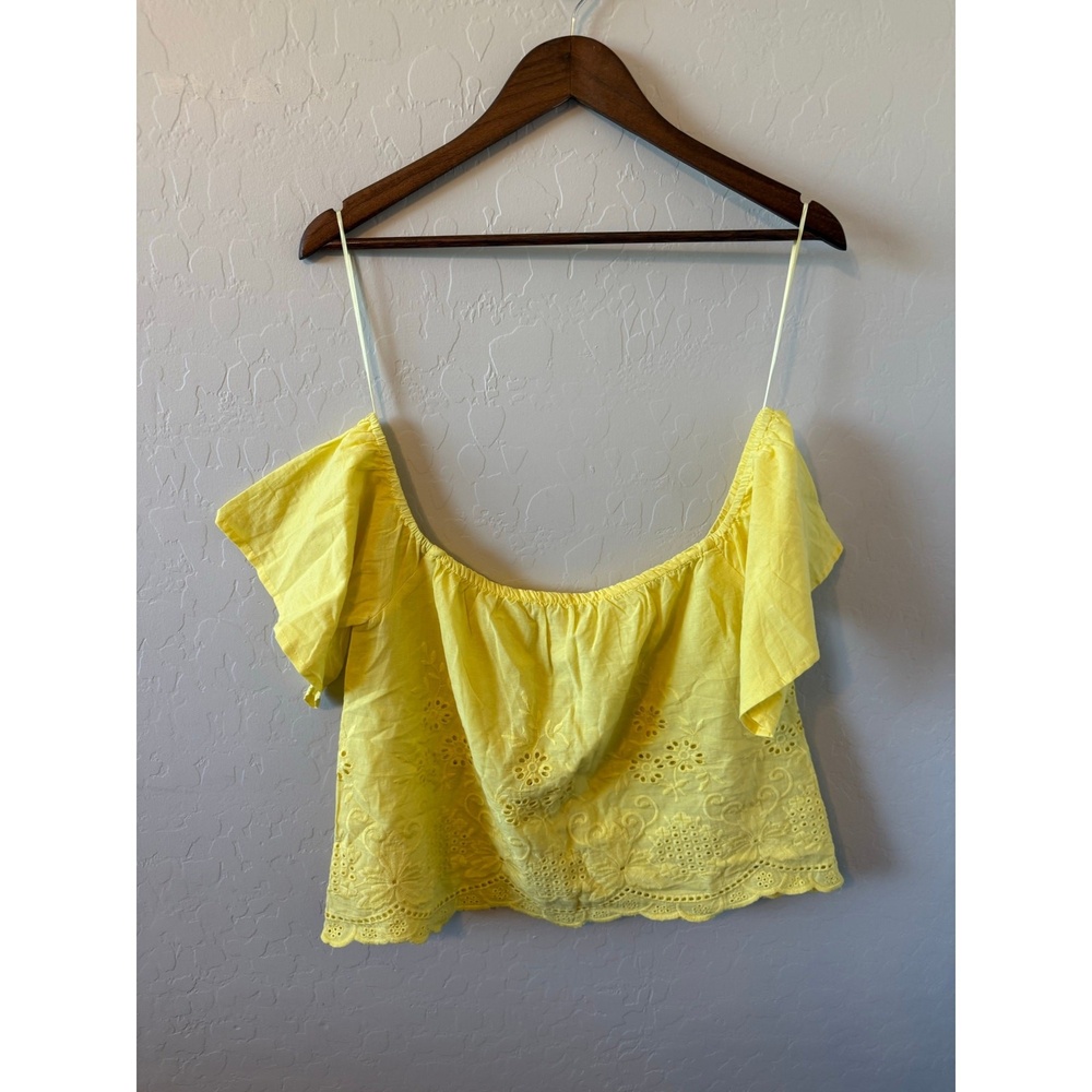 Flying Tomato Yellow Eyelet Off-Shoulder Top | Size Large | Summer Boho Festival